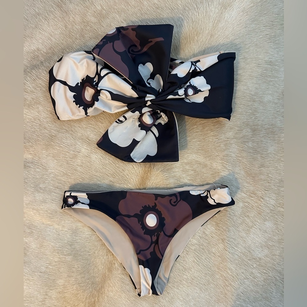 Juan D Dios reversible bikini set Chocolate brown and black floral swim XS